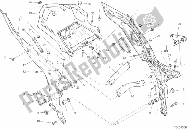 Alle onderdelen voor de Achterframe Comp. Van de Ducati Multistrada 1260 S Grand Tour USA 2020